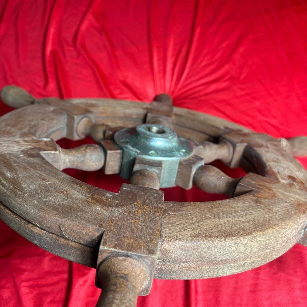 Vtg Wooden Ship Wheel Nautical Maritime Boat Helm Wall Decor 6 Spoke 18 Inch